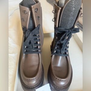 Brunello Cucinelli Tan Leather Lace-Up Boots